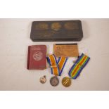 Two WWI medals awarded to 17639S Gunner A.V. Poole, Royal Artillery, along with the soldier's own