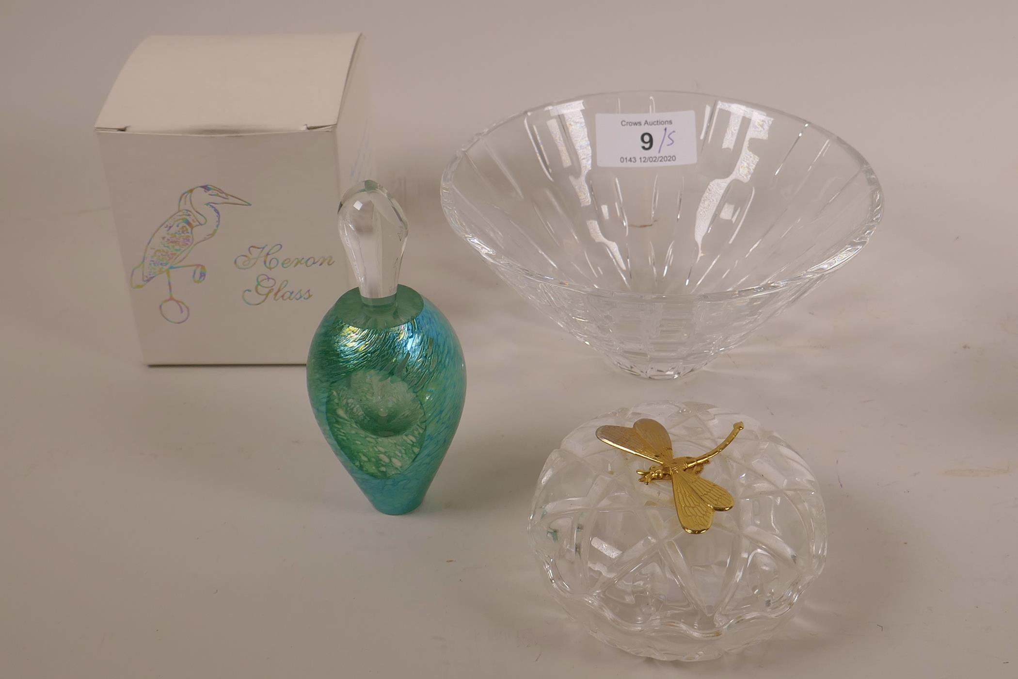 A Stuart lead crystal bowl, plus two scent bottles in decorative art glass, a cut glass trinket - Image 2 of 3