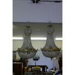 A pair of Empire style pendant chandeliers, 28" drop