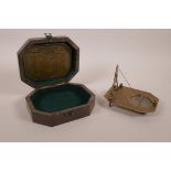 A replica brass Gilbert & Sons sundial compass, in a fitted box, 4½" x 3½"