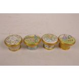 Four Halcyon Days enamelled copper Mother's Day trinket boxes, 1976/77/79/81, A/F, 1" high