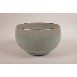 A Chinese Ru ware style celadon crackle glazed bowl, 4½" high x 7½" diameter