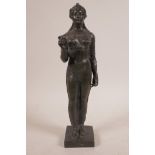 A cast bronze figurine of a classical maiden, 10½" high x 3" wide