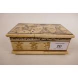 An Indian bone box and cover, beautifully painted with intricate decoration featuring gold and