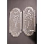 A pair of French moulded glass plaques, decorated with maidens with ewers of water (faults), 16"