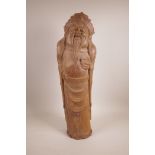 A Chinese carved bamboo figure of a jolly sage, 26" high