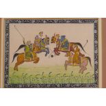 A Moghul painting on silk of a polo match, 6½" x 5"