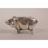 A silver plated vesta case in the form of a pig, 2½ wide