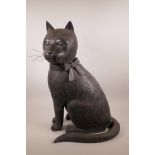 A large bronze cat, possibly Japanese, 23½" high