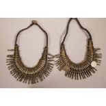 Two Tibetan multilink white metal necklaces, 19" long