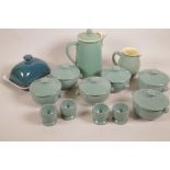 A set of six Denby stoneware soup bowls and covers together with Denby coffee jug, butter dish,