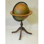 A W & A.K. Johnston 18" terrestrial floor globe, made Edinburgh early C20th, with brass hour circles