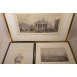 A hand coloured engraving of the Bank of England and Royal Exchange building, London, 17" x 9½",