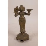 An Indian bronze pourer in the form of a goddess, 6" high