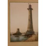 A hand coloured photographic print of a lighthouse, 6" x 8½"