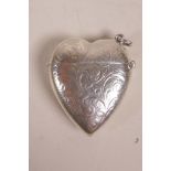 A sterling silver heart shaped vesta case, 1½"