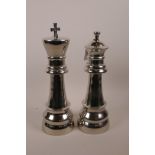 A pair of large metal novelty chess piece furnishing ornaments, 13½" high