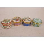 Four Halcyon Days enamelled copper trinket boxes, Christmas Day etc, A/F, 1" high