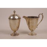 A hallmarked sugar sifter and cream jug by 'Hamilton & Inches', Edinburgh, 1923, 209 grams