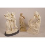 Three composition figurines after the classical, 'Lovers', 'Three Graces' and 'David', largest 10"