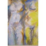 Artist unknown, two female nudes, pastel and chalk on paper, 25" x 19"