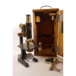 A cased monocular microscope by Winkel-Zeiss, no.26492, 12" high