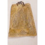 A Tibetan carved bone wall plaque depicting Buddha seated in emditation, 7" x 6"