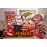 A quantity of Arsenal memorabilia and collectables including apparel, books, prints etc