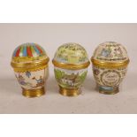 Three Halcyon Days enamelled copper Easter eggs, 1979/1980/1981, A/F losses
