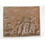 A C19th Dutch bronzed metal wall plaque, depicting children playing blind man's buff, after