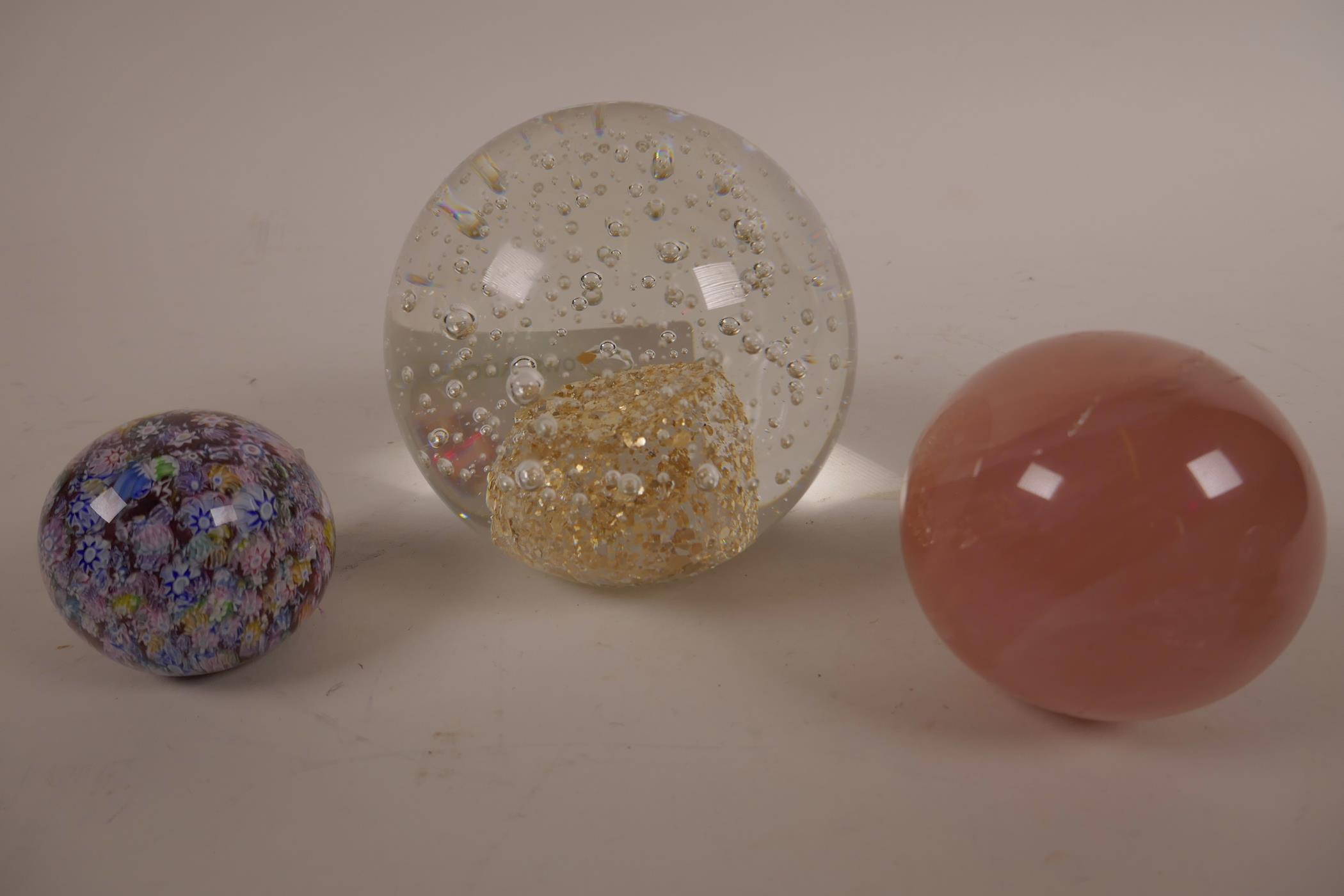 Six paperweights, including Caithness 'Red Rose', 'Avondale Glass', Adrian Sankey and rose quartz, - Image 3 of 6