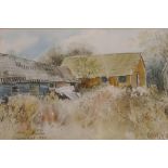 J. Camerford, rural scene with ancient barns, signed and dated 1989, titled verso 'Barn Corner'