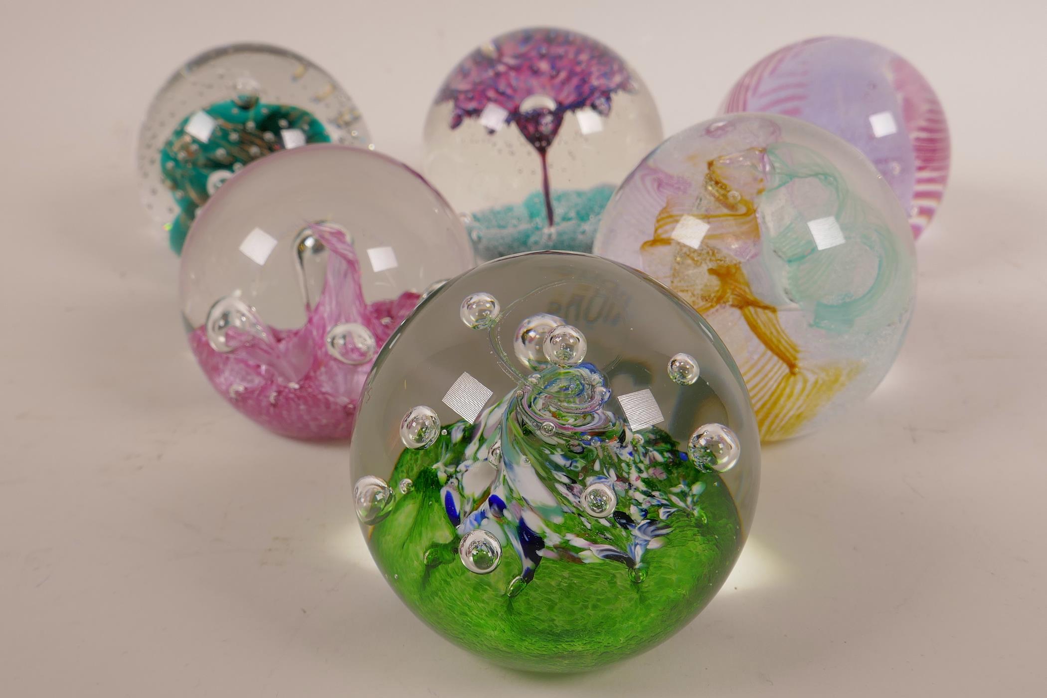 Six Caithness paperweights, all numbered and individually titled; 'Moonflower', 'Goldrush', '