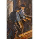 Linford France, Men of Steel, unframed, oil on canvas, 9" x 12"