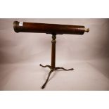 A C19th brass telescope, with a brass tripod stand, 21½" long, telescope 17" high, A/F