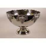 A nickel plated punch bowl with fruiting grapevine decoration, 5" diameter