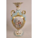 A Royal Vienna style porcelain vase, with elaborate gilt and painted decoration, 12" x 6"