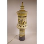 A Phyllis Sherwood studio pottery lamp, signed to base, 28½" high, A/F repair to top
