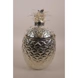 A silver plated ice cooler in the form of a pineapple, 13" high