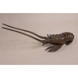 A Japanese bronze figurine of a crayfish, 8½" long