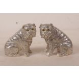 A pair of novelty silver plated condiments in the form of bulldogs, 2½" long