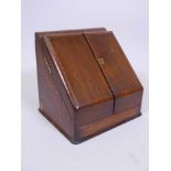 An oak desk correspondence box, with two doors and fitted interior, and single drawer, 13" x 11" x