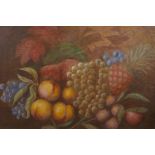 Still life of fruit, unframed oil on canvas, monogrammed, 20" x 16"