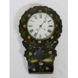 A Victorian papier mache drop dial wall clock with painted and parcel gilt decoration, the painted
