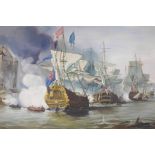 B. Reilly (C20th), the battle of Cadiz, signed lower right, oil on board, 20" x 30"