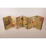 A Chinese printed concertina book depicting erotic scenes, 7" x 11"
