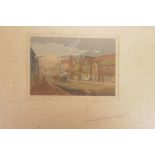 Claude Rowbotham, four miniature coloured etchings, various scenes, signed, 3½" x 2½"