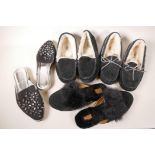Two pairs of Ugg moccasins, size 8½, together with a pair of Ugg slip ons and a pair of Kurt