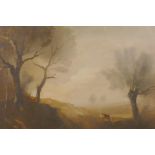 Philip Hugh Padwick, cattle in a landscape at twilight, signed, oil on canvas board, 12" x 16"