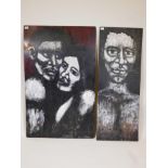 Unknown artist (British, late C20th), two large scale black and white portraits, oils on board,